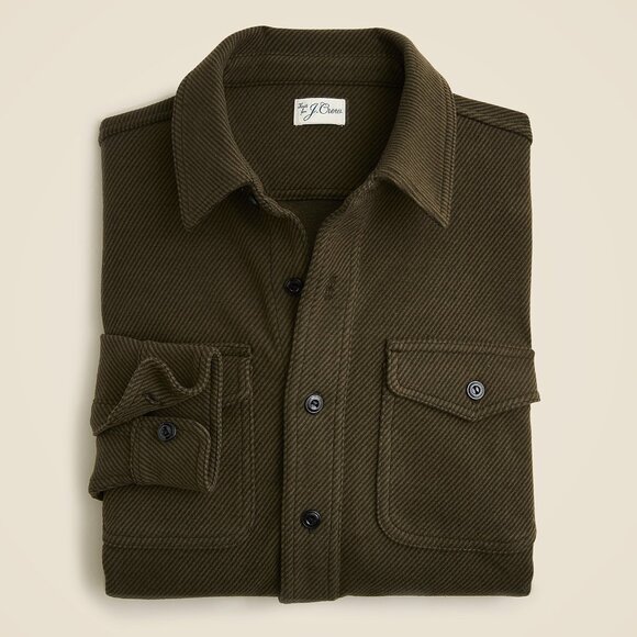 J. Crew Seaboard soft-knit Long Sleeve Shirt in Twill Olive Dark Moss Size XL - Picture 1 of 4